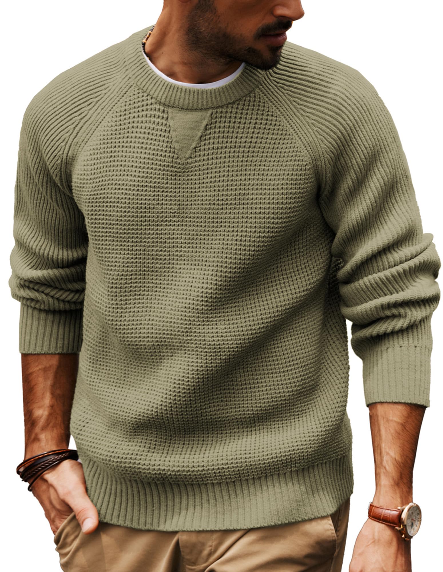 PJ PAUL JONES Herren Pullover mit Rundhals Langarm Waffel Strickpullover | Pulli Arbeitspullover Warm Langarmshirt,Einfarbig Sweater