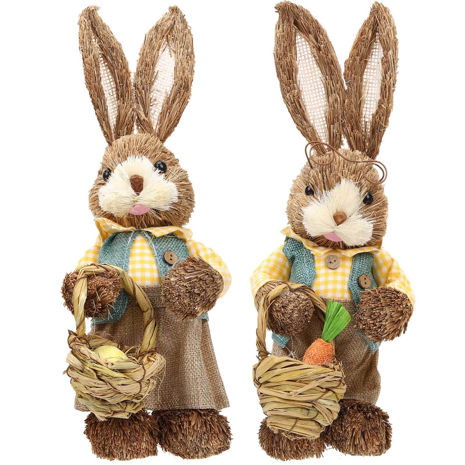 Coniglietto Pasquale Statuine Adorabili a Forma di 2 Intrecciato in Dettagli in Cotone, Decorazione per Giardino e Torta per Casa