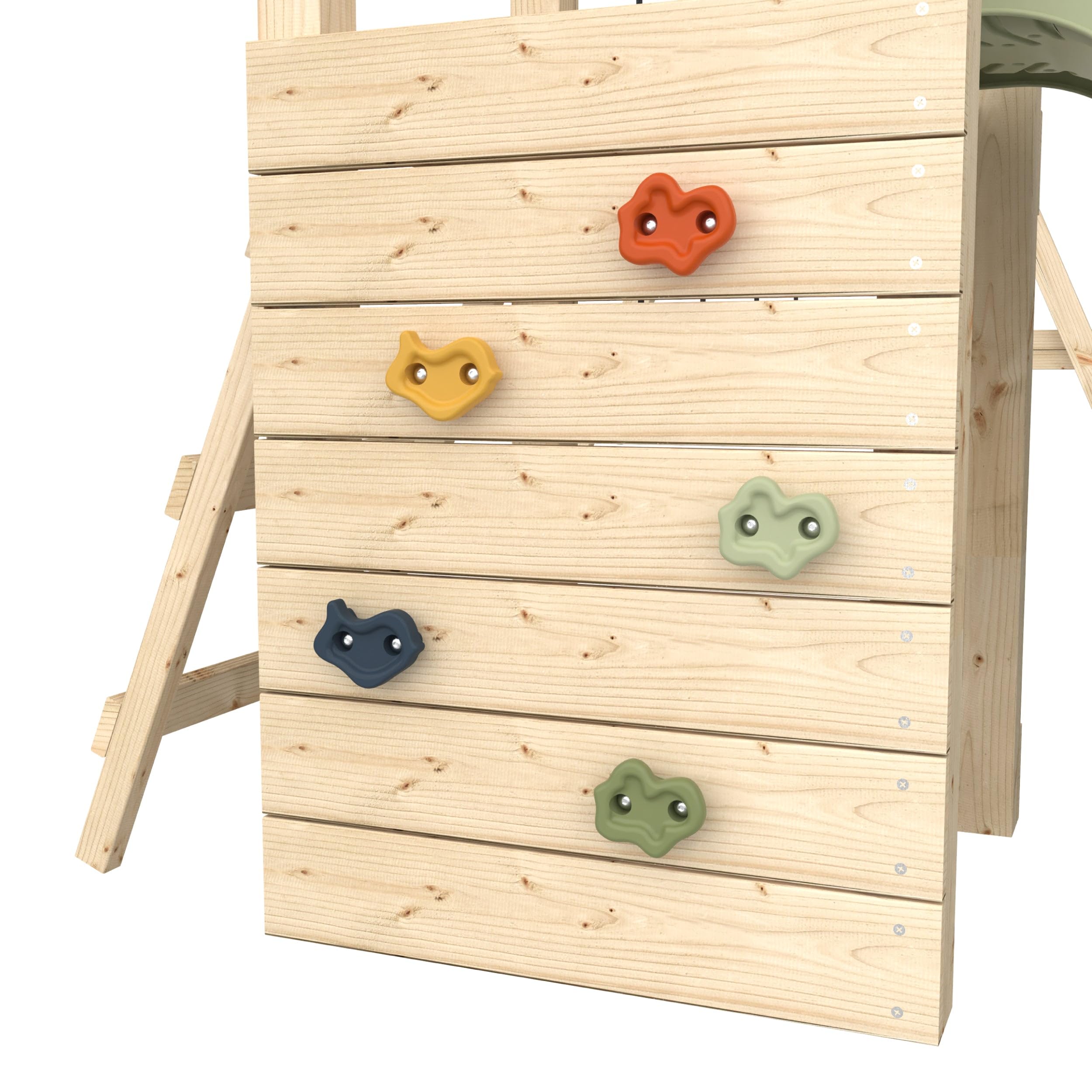 Aire de Jeux GESSETTE avec Toit - Plateforme - échelle - Mur d'escalade - 2 balançoires - Toboggan h210 cm