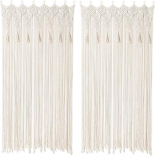 Boho Macrame Curtain Handmade String Curtain with Tassel Large Macrame W...