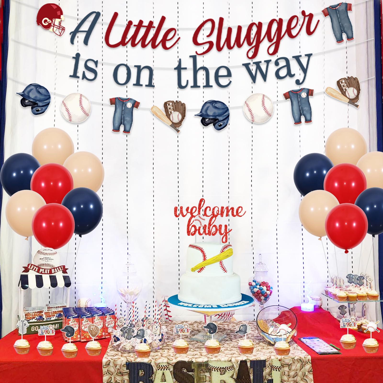 Babyshower Decorations Kreat4joy Baseball Baby Shower Decorations Boy, A  Little Slugger Is On The Way Banner Garland Cake Cupcake Toppers For  Welcome Baby Baseball Sports Baby Shower Decorations, image size:1600x1600