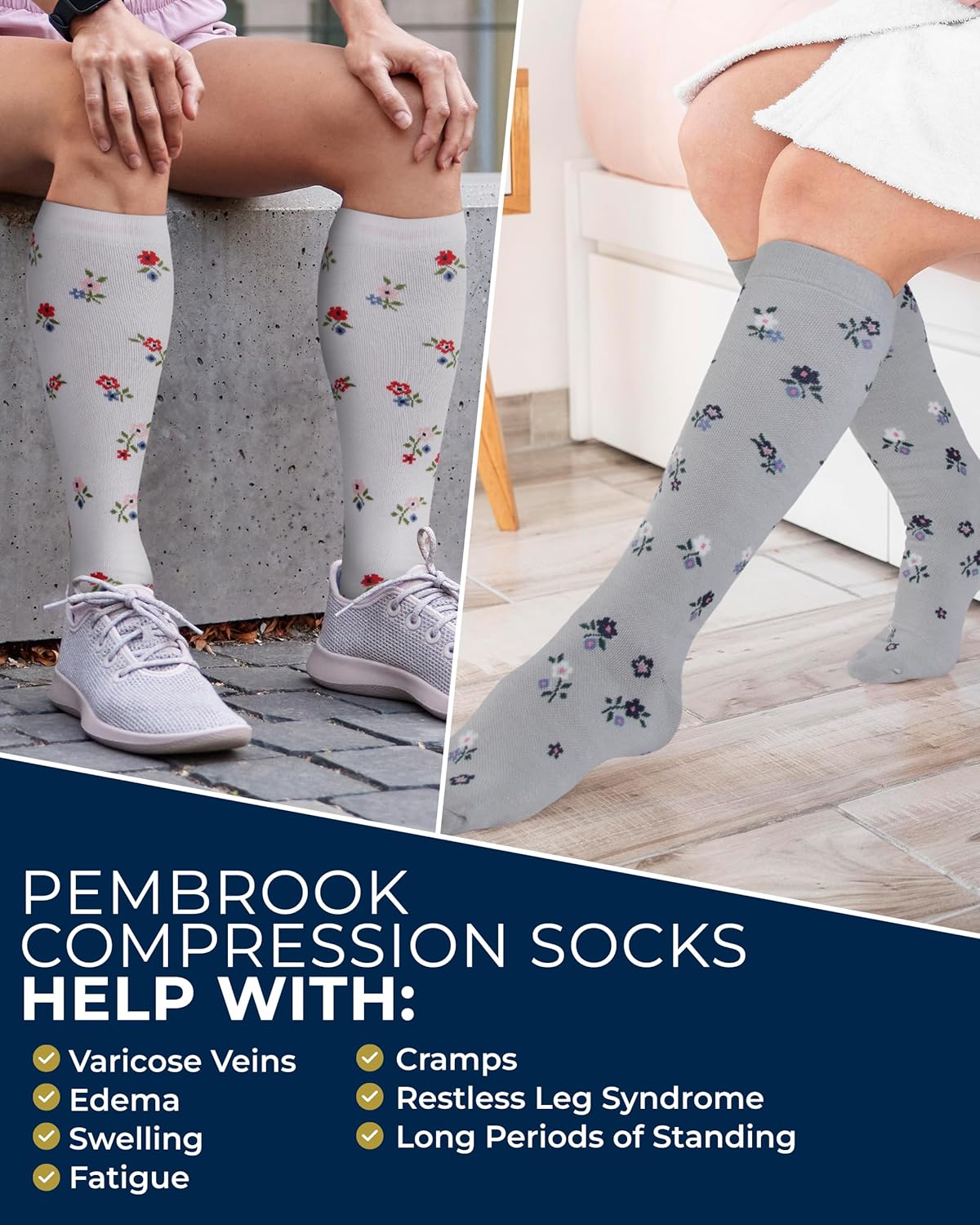 Pembrook Light Compression Socks for Women & Men - 3 Pairs | 8-15 mmHg Cotton Compression Socks Women, Knee High Comfort - Image 4