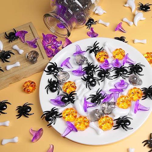 Miniatura 6 de Relleno sensorial de Halloween, 300 piezas de mini acrílico calabaza fantasma, calavera, gemas, jarrón para centros de mesa de Halloween, decoración