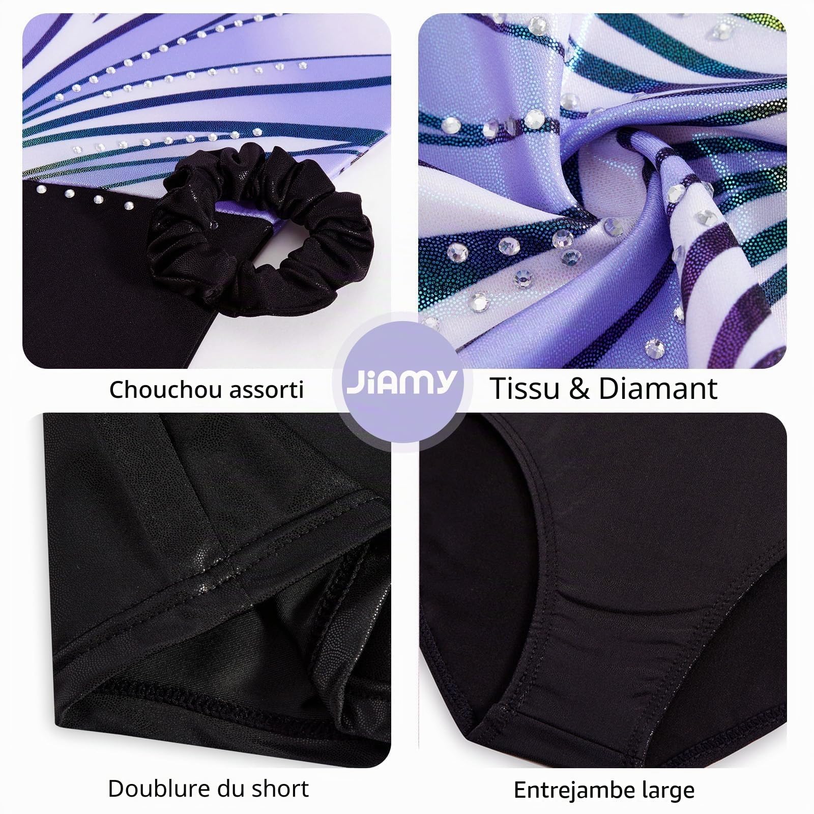 JiAmy Justaucorps de gymnastique pour filles – Tenue de ballet scintillant avec short et chouchou – Ensemble 3 pièces de 3 à 12 ans