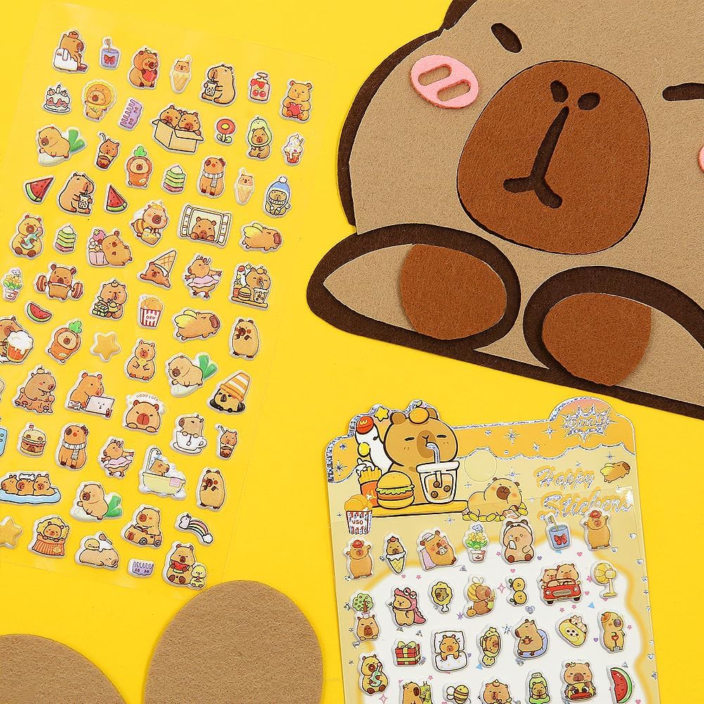 Capybara 3D Puffy Stickers, 4 Sheets Resuable Foam Sticker, Waterproof Removable Kawaii Animal Stickers for Laptop, Phone Case for Boys, Girls, Kids, Teens, Adults Capybara Party Favors