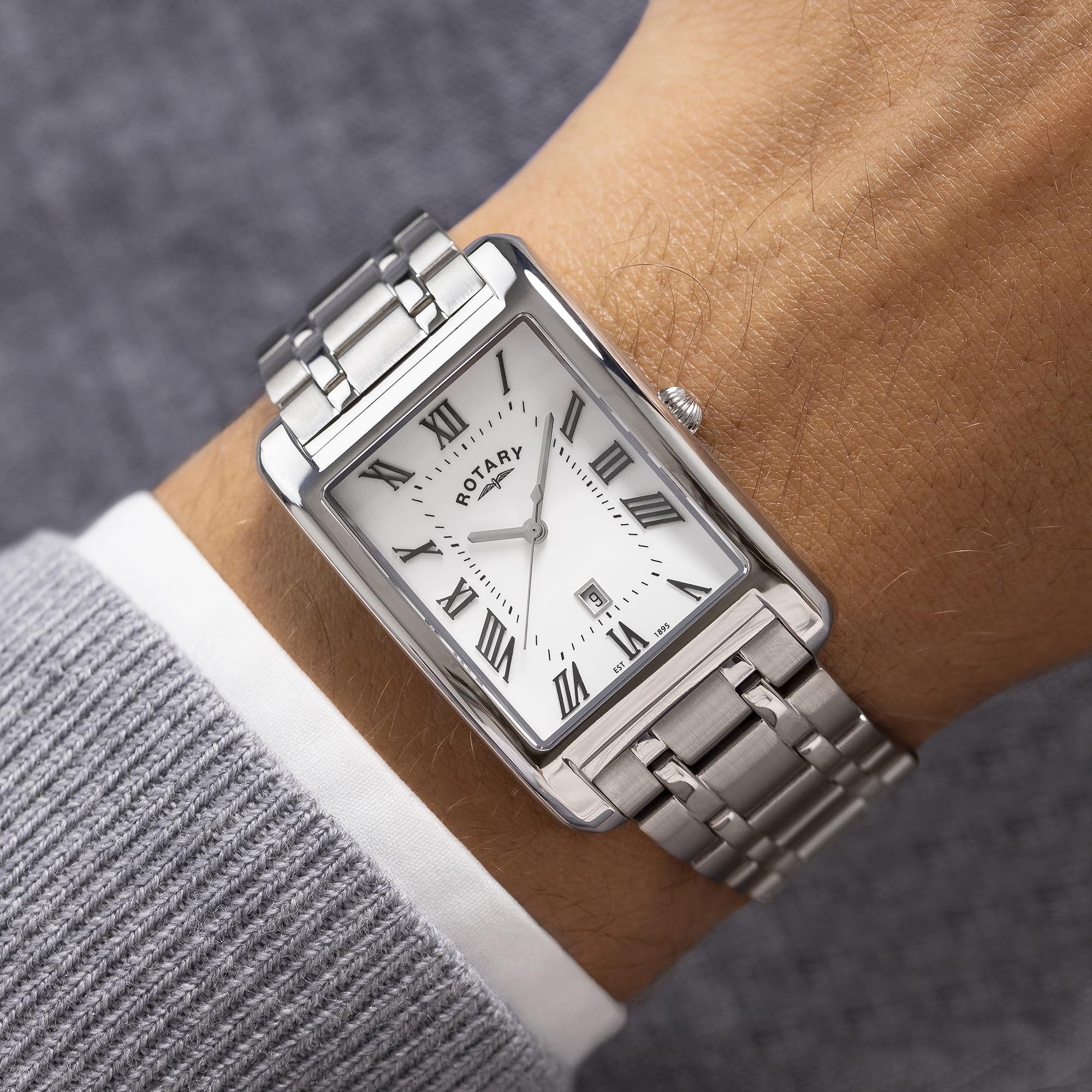 Rotary Heritage Astoria - Reloj rectangular de acero inoxidable para hombre