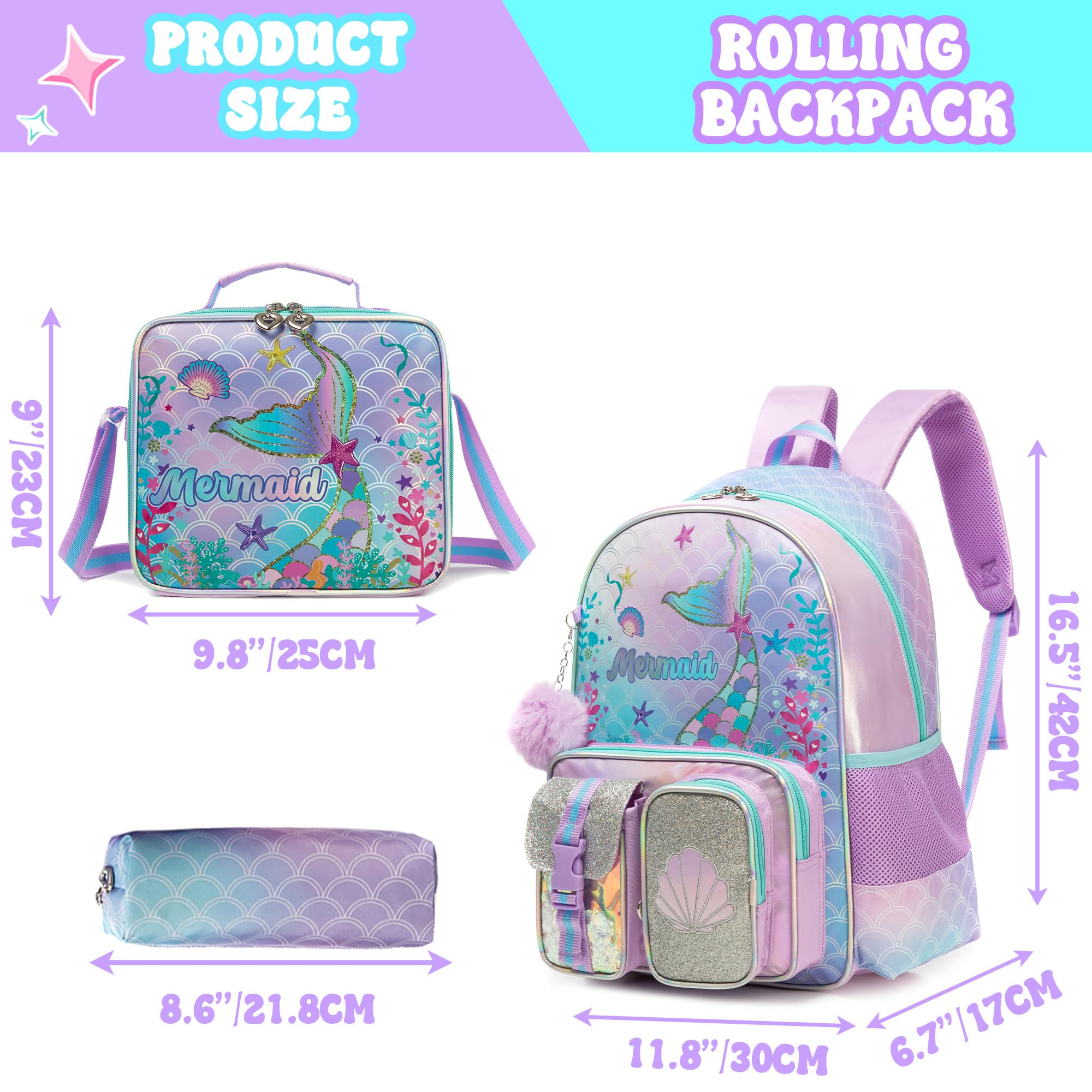 HTgroce Mochila Escolar Trolley Niña,Mochilas Escolares con Ruedas Mochila Escolar Primaria con 6 Ruedas Trolley Multi-Bolsillos Diseño Mochila