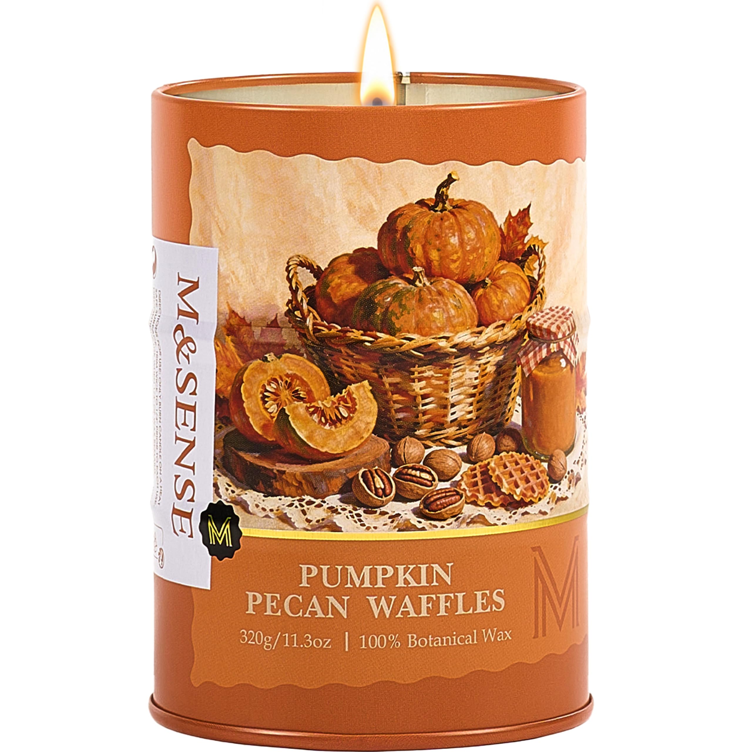 M&amp;SENSE Pumpkin Pecan Pie Scented Soy Candles,11.3 oz Fall Candle Non Toxic,Aromatherapy Candle for Stress Relief Meditation Relaxing