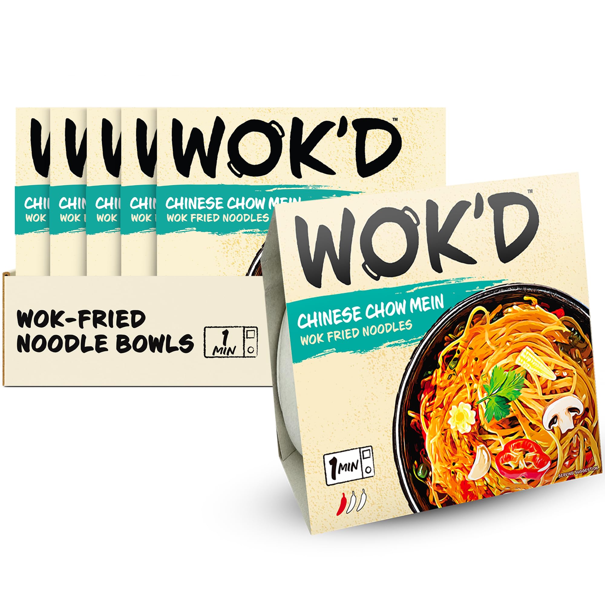 Wok'd Chinese Chow Mein Wok Fried Microwave Instant Noodles, 6 x 200g Pots