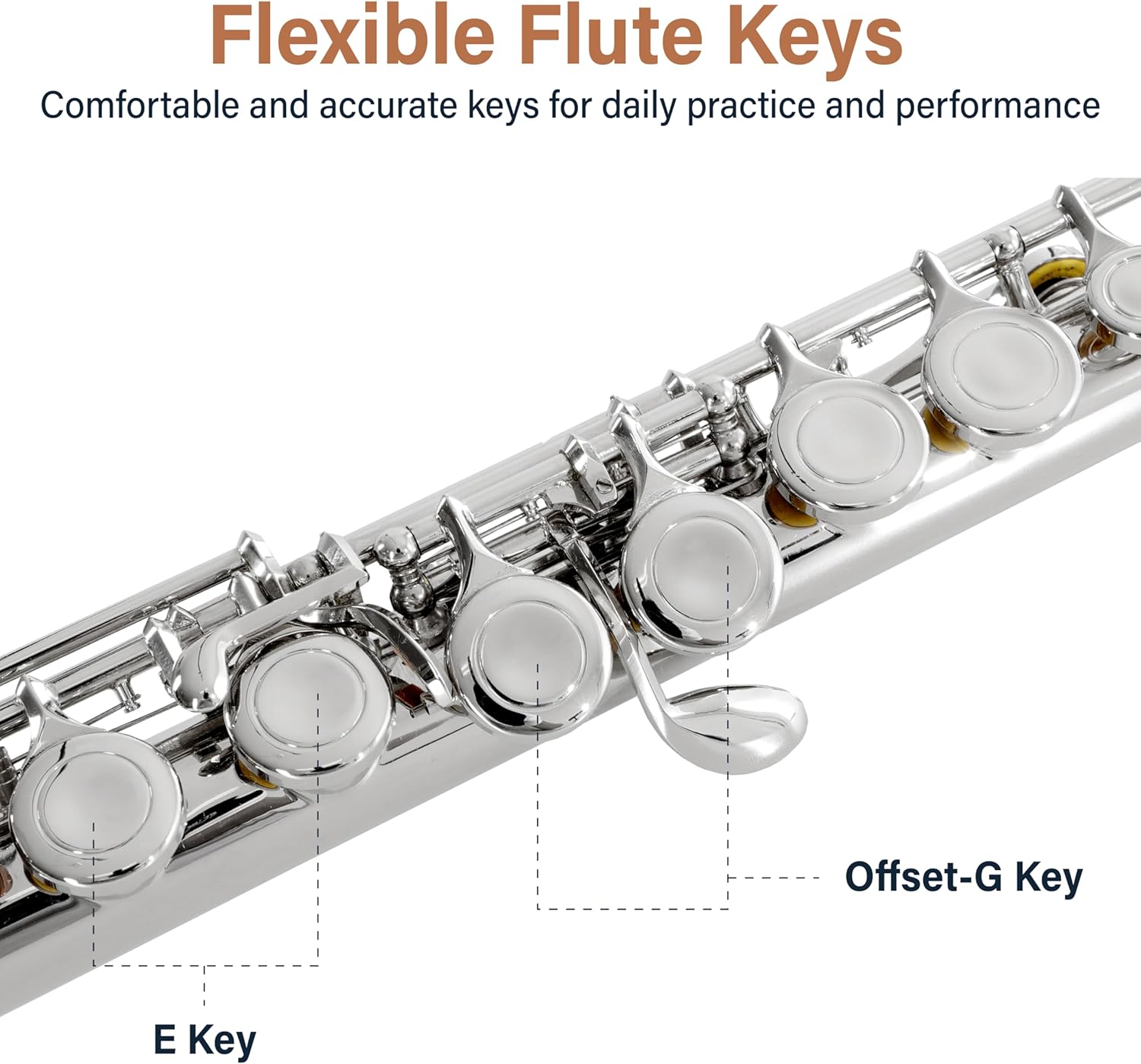 Mendini By Cecilio Flute - 16 Keys Closed Hole C Flute Instrument For Beginners with Carrying Case, Cork Grease, Stand, Lesson Book, Cleaning Kit, Gloves (Nickel)