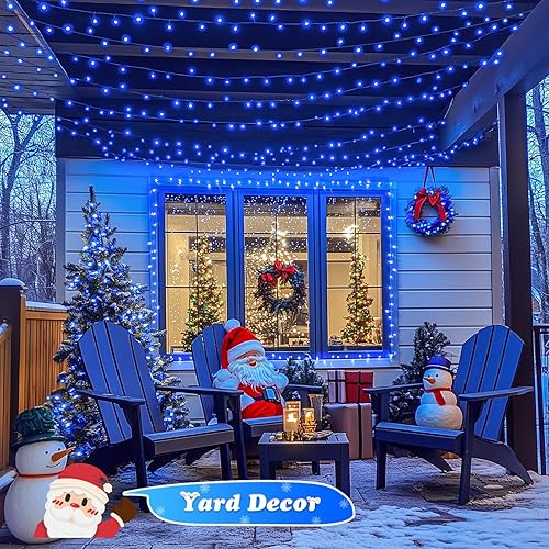 Miniatura 2 de JMEXSUSS 500 luces LED azules de Navidad para exteriores, 173 pies, 8 modos, impermeables, luces de árbol de Navidad, alambre verde, tira de luces