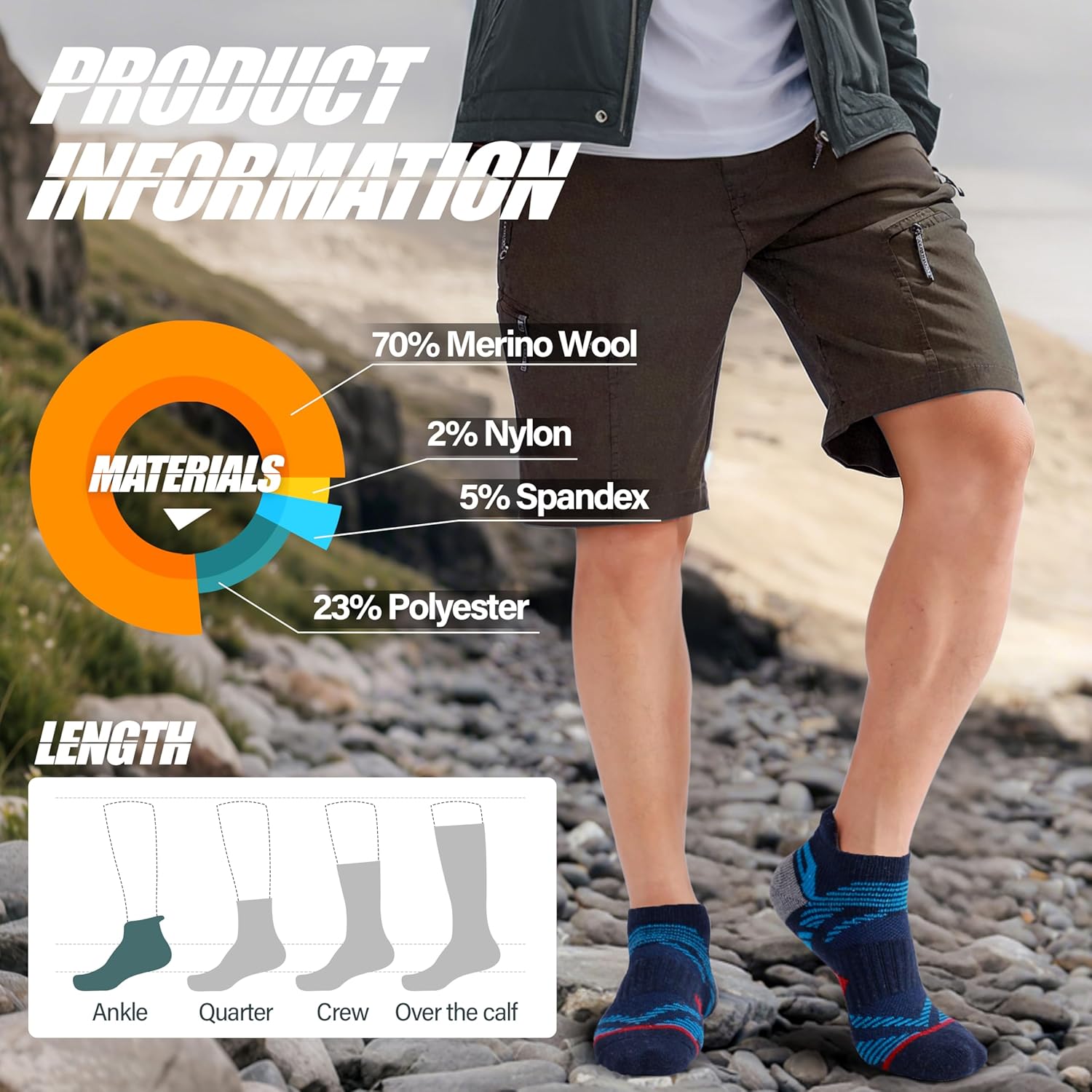 ANTSANG 6 Pairs Merino Wool Ankle Hiking Running Socks Compression Thick Cushion Breathable No Show Socks for Men Women - Image 5