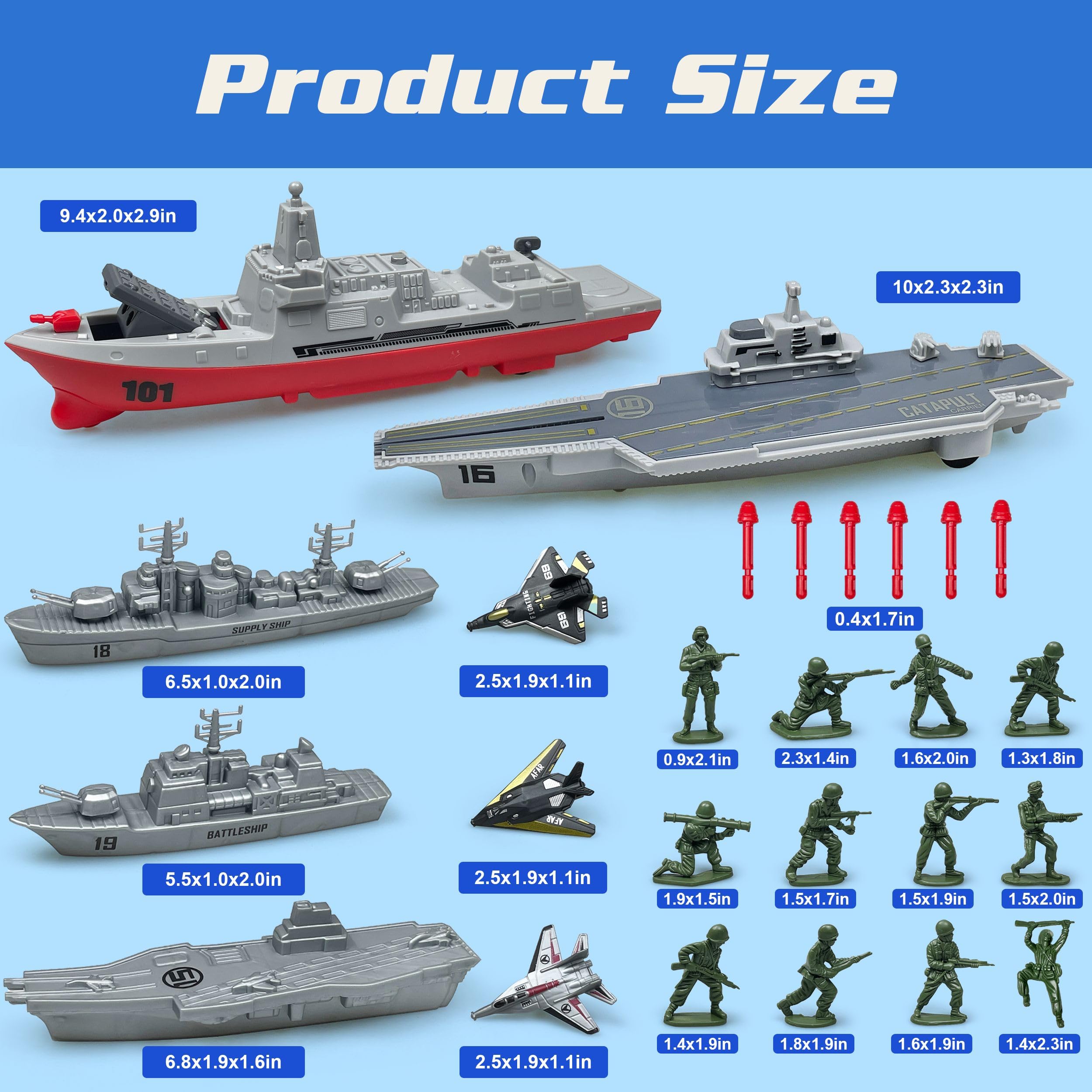 ZAKVENFUN Aircraft Carrier Toy Playset, Military Toys, Launch Toy with 12 Pcs Green Army Men, 3 Small Yets Planes, 3 Toy Boat, Army Toy Gifts for Toddler Kids Boys Ages 3 4 5 6 Years Old