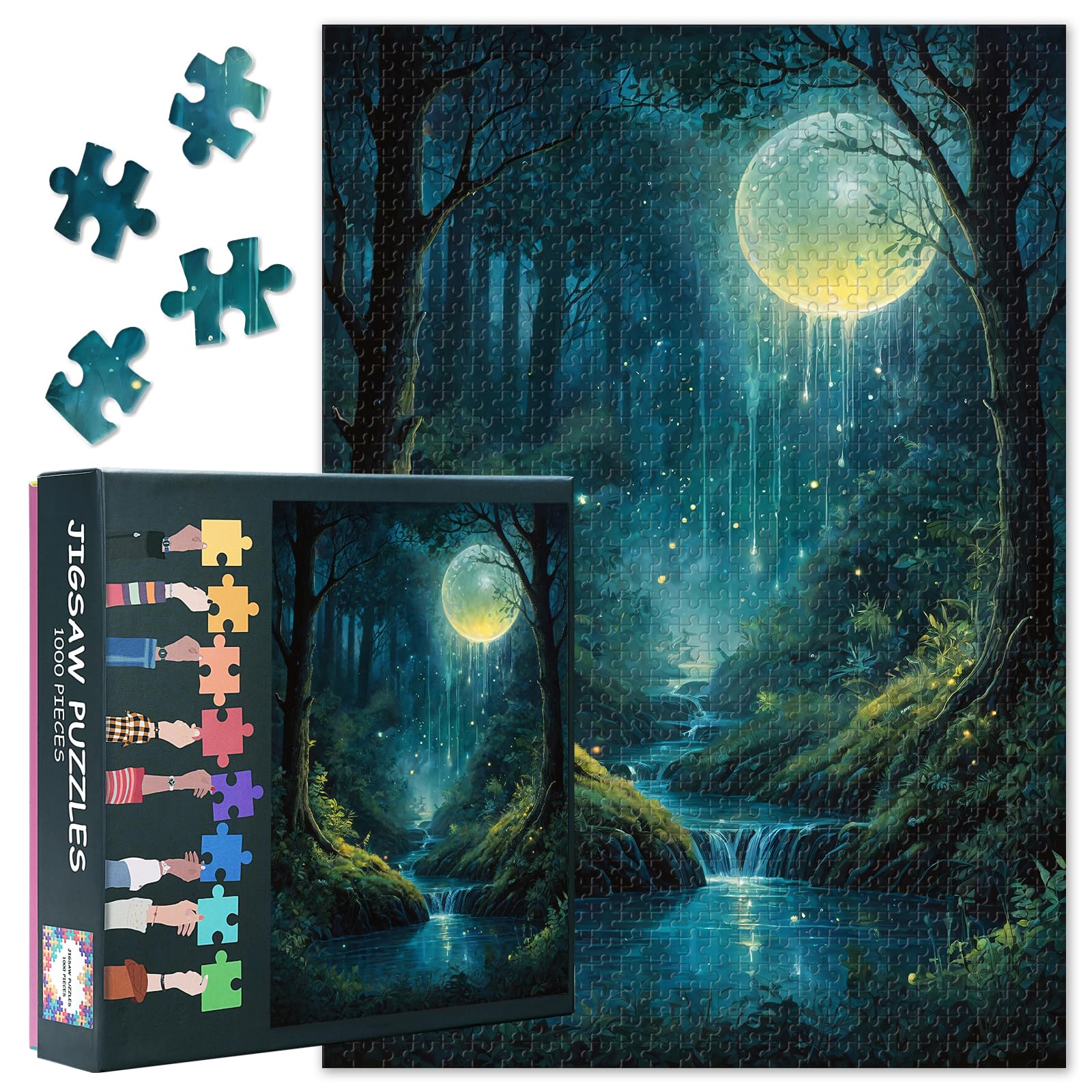 Jigsaw Puzzles for Adults 1000 Moonlight - Hard Difficult Challenging Family Puzzle Fantasy Forest, Educational Puzzle Games Home Decoration 27.5x19.7 Inch (Landscape Series) — image 1