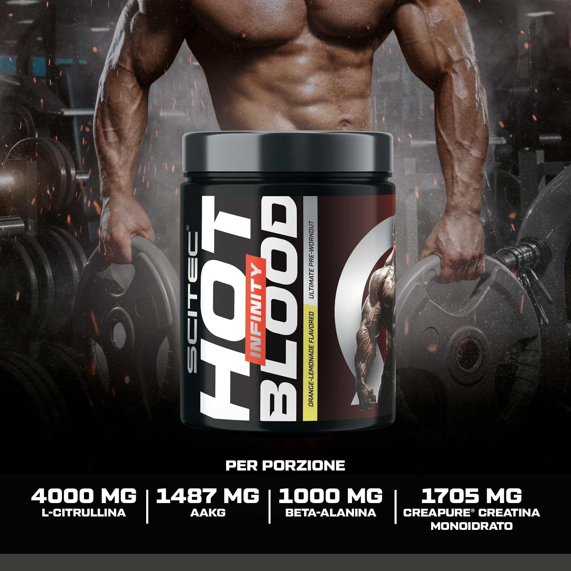 Scitec Nutrition Hot Blood Infinity - Complesso di principi attivi - Alto contenuto di caffeina - Elettroliti - Creatina monoidrato Creapure®, 350 g, Kiwi-Fragola