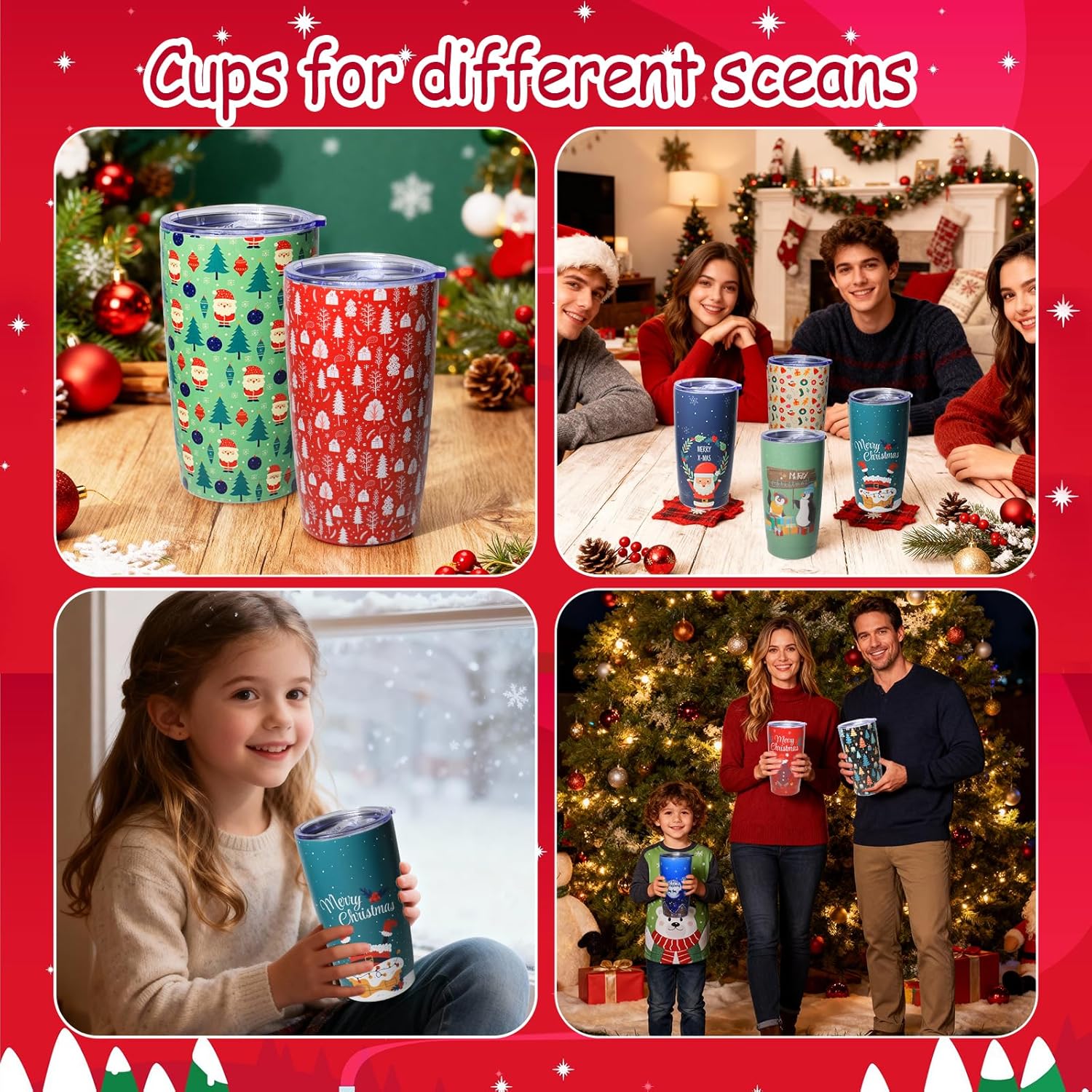 12 Set 20oz Christmas Tumblers Bulk with Lids Straws, Stainless Steel Insulated Coffee Travel Mug Cups, Holiday Tumbler Set for Hot,Cold Drinks, Xmas Party Favors, Birthday Holiday Gift(Chic) - Image 7