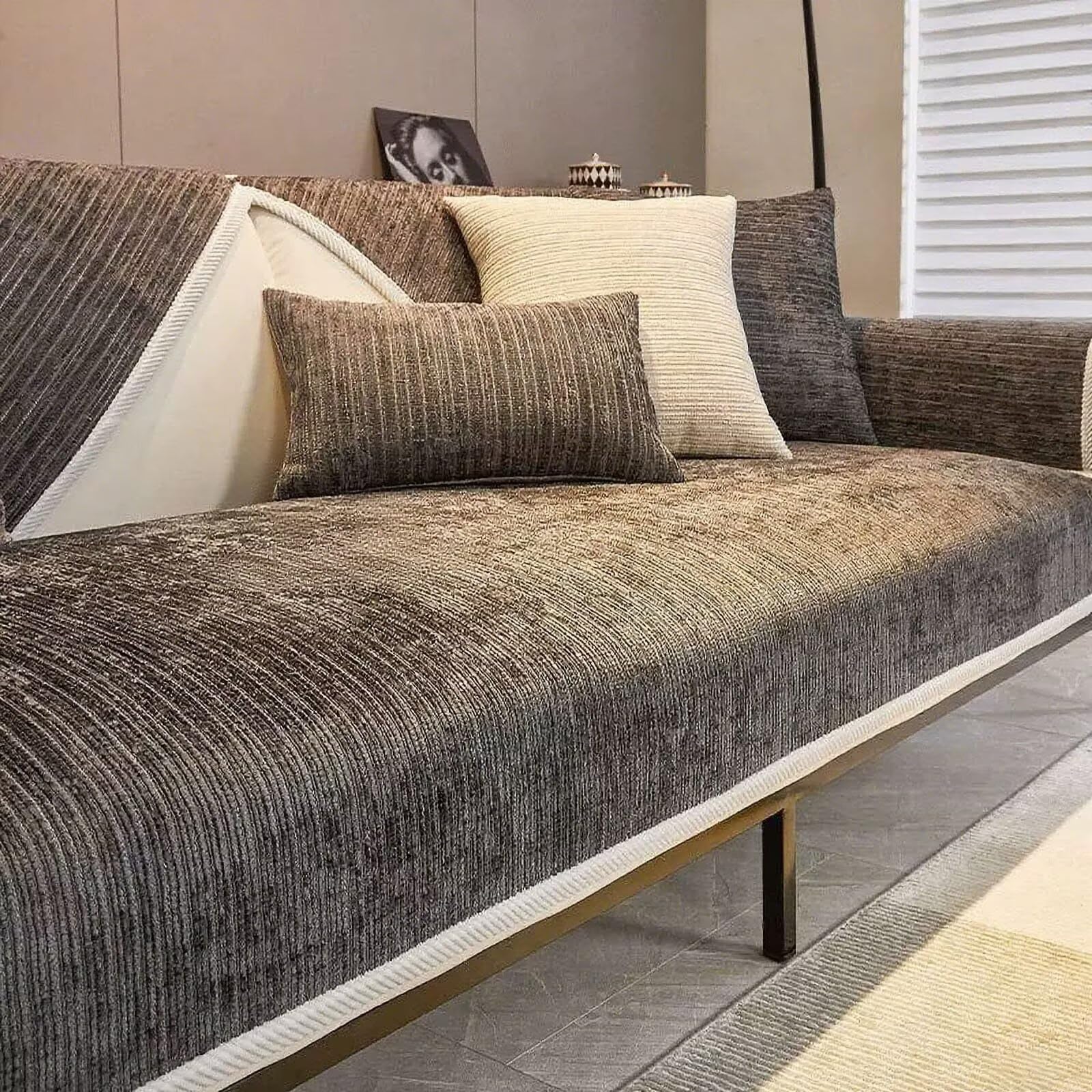 Edumov Soft Chenille Fabric Sofa Covers, Non-Slip Sofa Seat Covers, Universal Couch Covers for Pets, Sofa Furniture Protector Washable Settee Covers for All Seasons,Dark Grey,70x120cm
