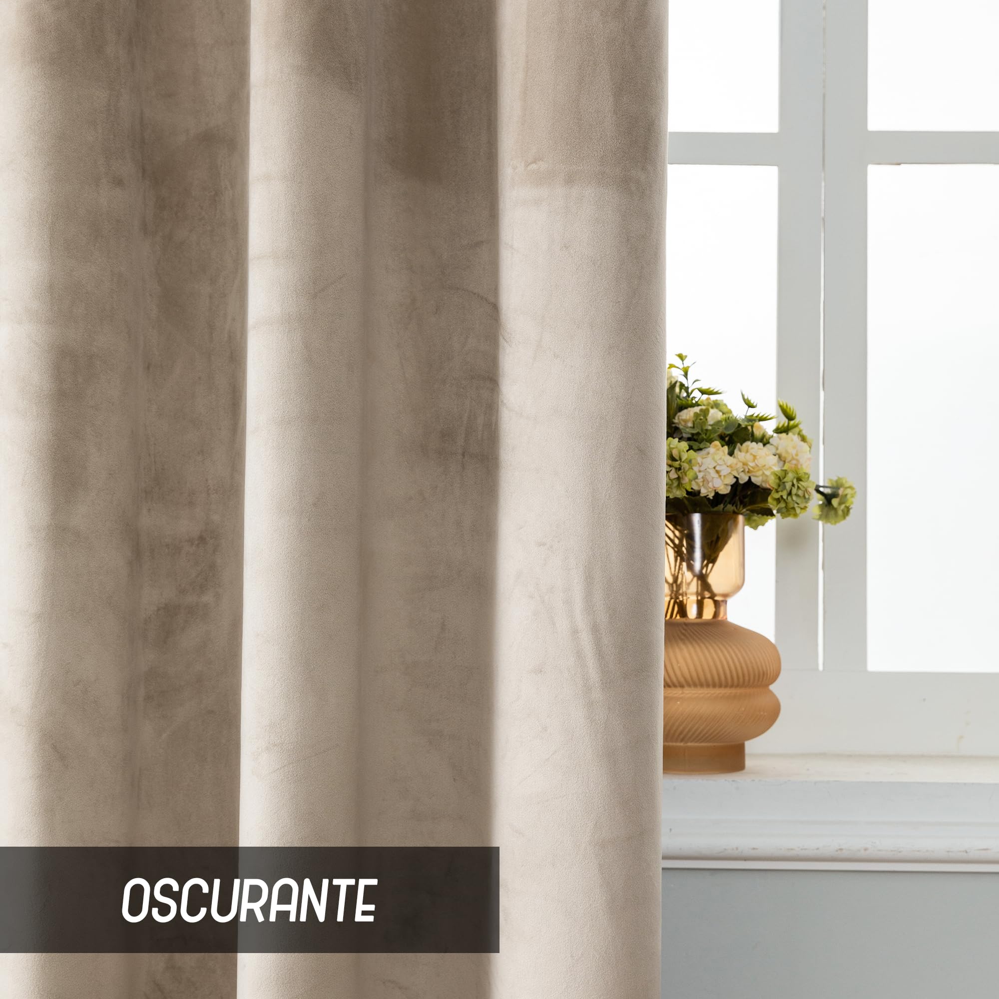 GIRASOLE HOME Coppia Tende Adelaide Morbide Oscuranti Termiche in Velluto 2 Pannelli da 70x150cm con Tasca, Tortora