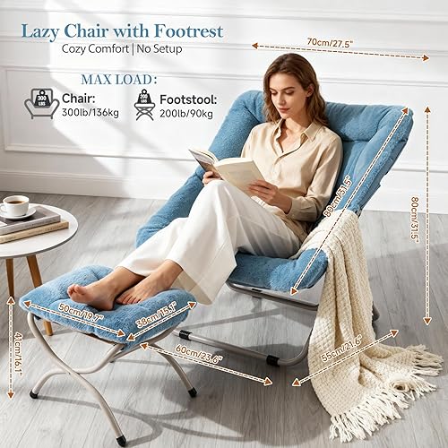 Miniatura 98 de Silla platillo, cómodas sillas de dormitorio, silla plegable de piel sintética de gran tamaño, silla plegable con marco de metal para sala de estar,