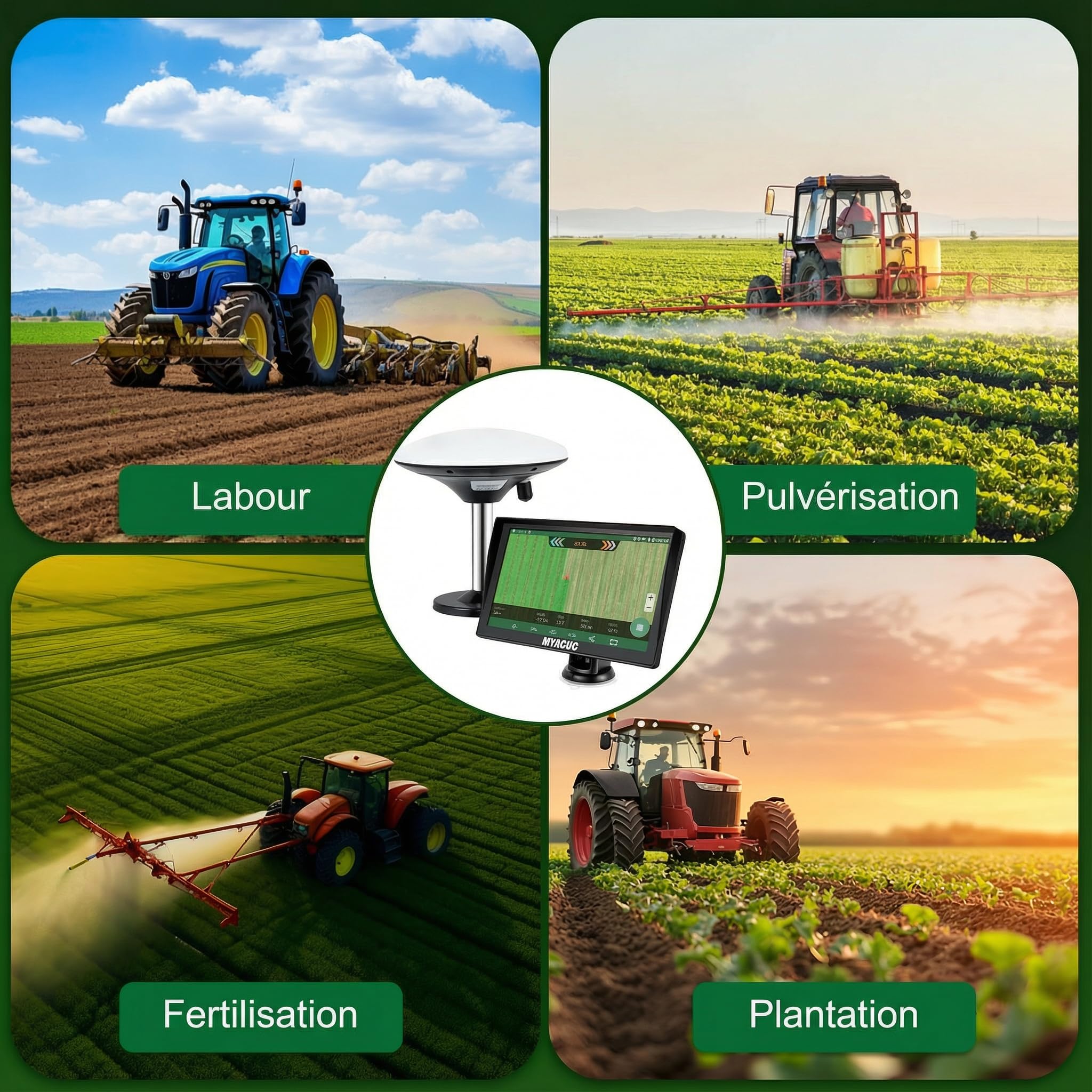 Navigateur GPS pour Tracteur pour l’Agriculture de Précision, Navigateur Agricole GNSS avec Écran Tactile de 9", Adapté à la Pulvérisation, au Labour et au Semis, Positionnement Automatique