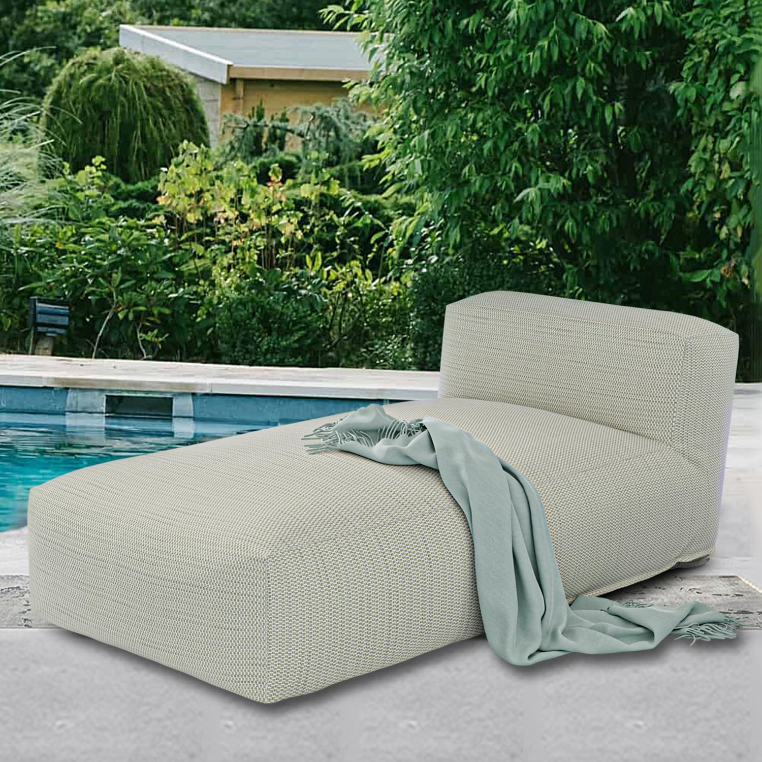 Outdoor Bean Bed Chair Sun Lounger, Outdoor Couch Sofa for Patio & Pool, Foam Filling Day Bed Furniture, Comfy Lazy Sofa for Outside, Water-Resistant Seating (Light Green, 70'' L)