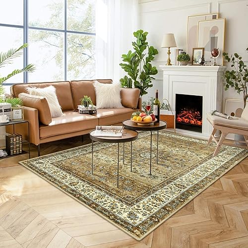 Miniatura 4 de Lahome Alfombra de sala de estar, 5 x 7 pies, lavable para sala de estar, bohemia, oriental, suave, para dormitorio, antideslizante, no se