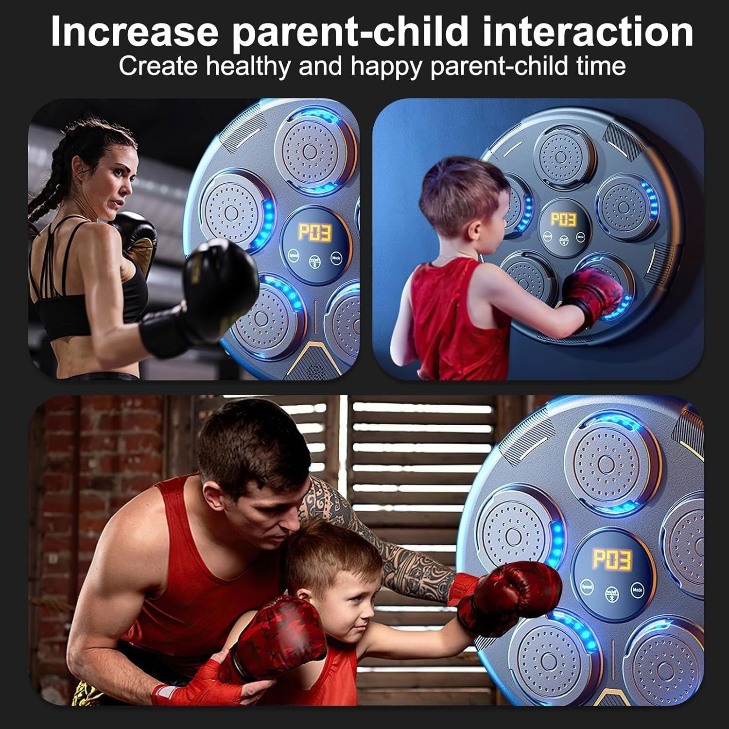 Máquina de boxeo de música electrónica, objetivo de entrenamiento musical Bluetooth inteligente, ajuste de 9 niveles Entrenador de reacción de conteo inteligente, objetivo de pared con luz rítmica for