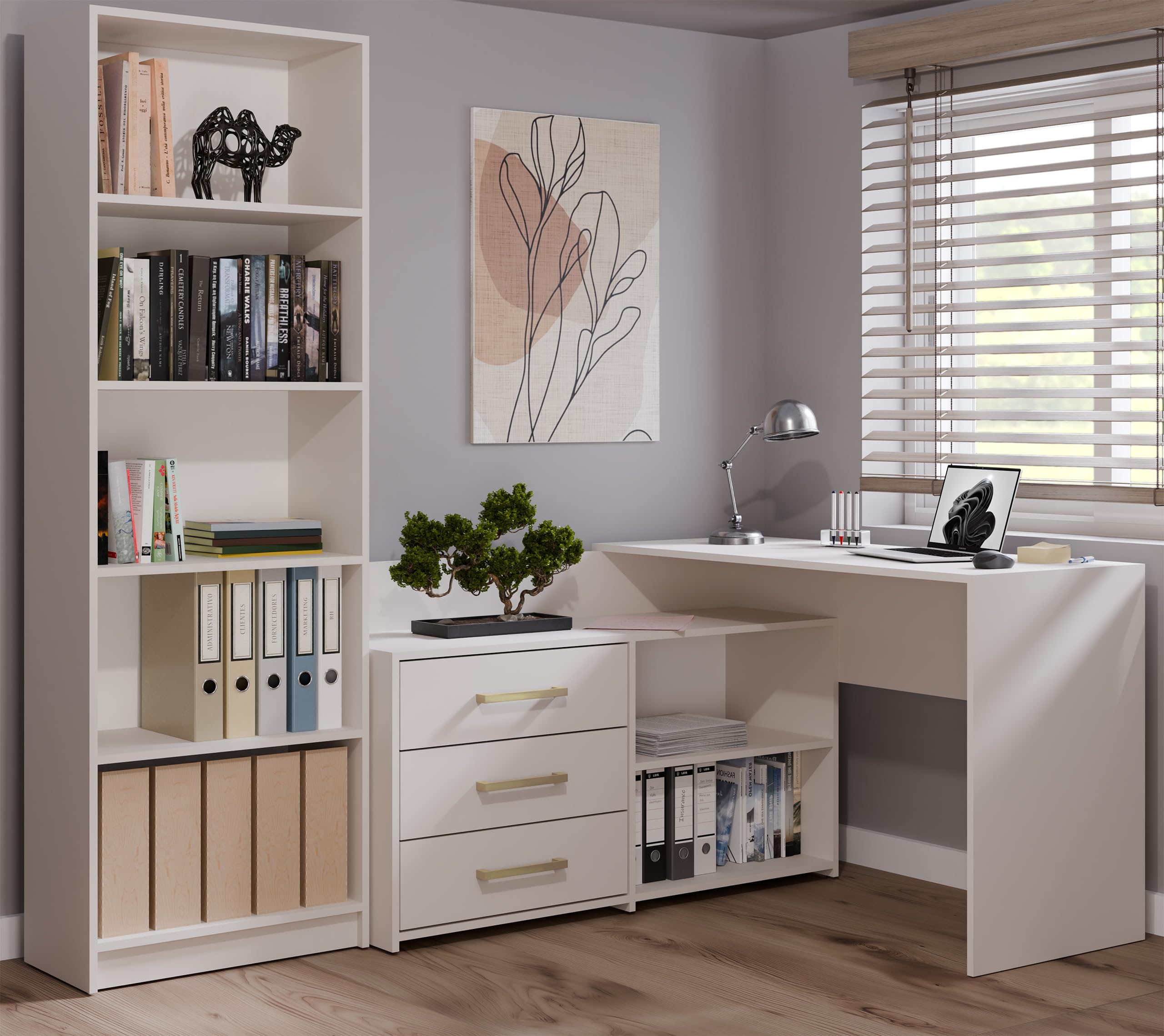 CDF Biurko Narożne Komputerowe Z 3 Szufladami Kaszmir 120x50x76 cm Do Domowego Biura Pokoju Młodzieżowego Home Office Nowoczesny Laminowany Solidny Wytrzymały Design Skandynawski Ergonomiczny