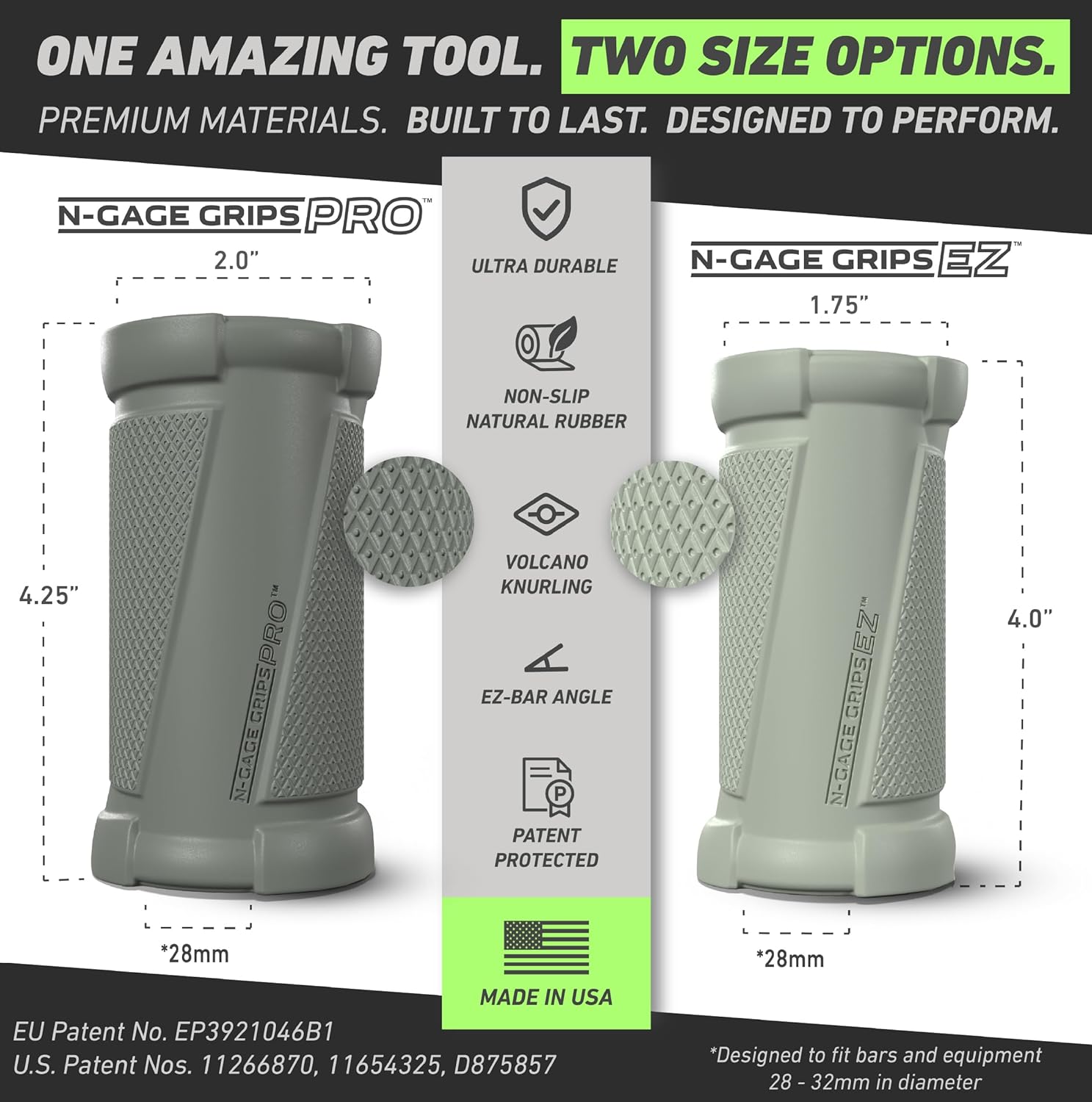 N-Gage Grips – Patented Angled Barbell Thick Grips for Joint Support & Muscle Activation – Ergonomic Bar Attachments for Strength Training - Gym Accessories Manufactured in the USA (1 Pair)