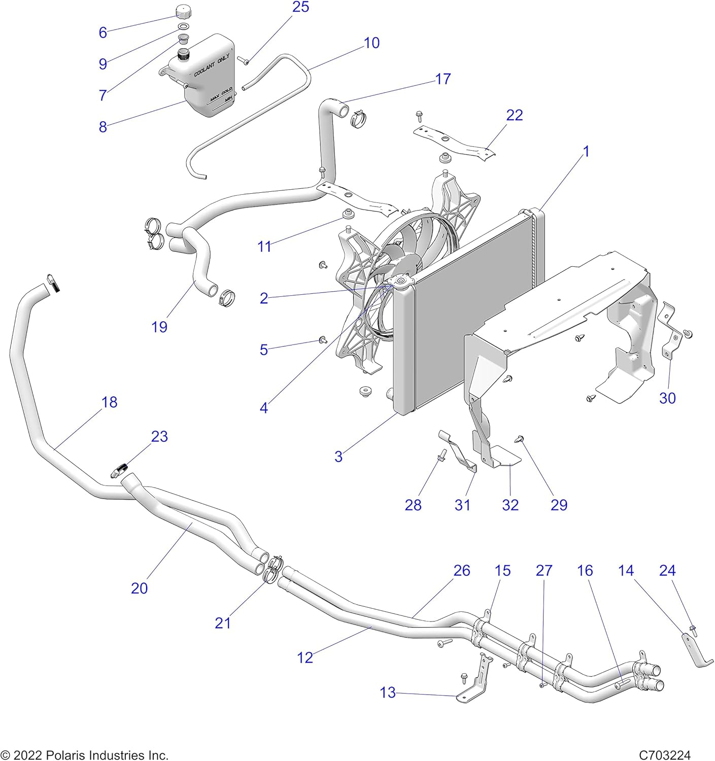 Polaris RZR Radiator Shroud, Gloss Black, Genuine OEM Part 5455487-070, Qty 1