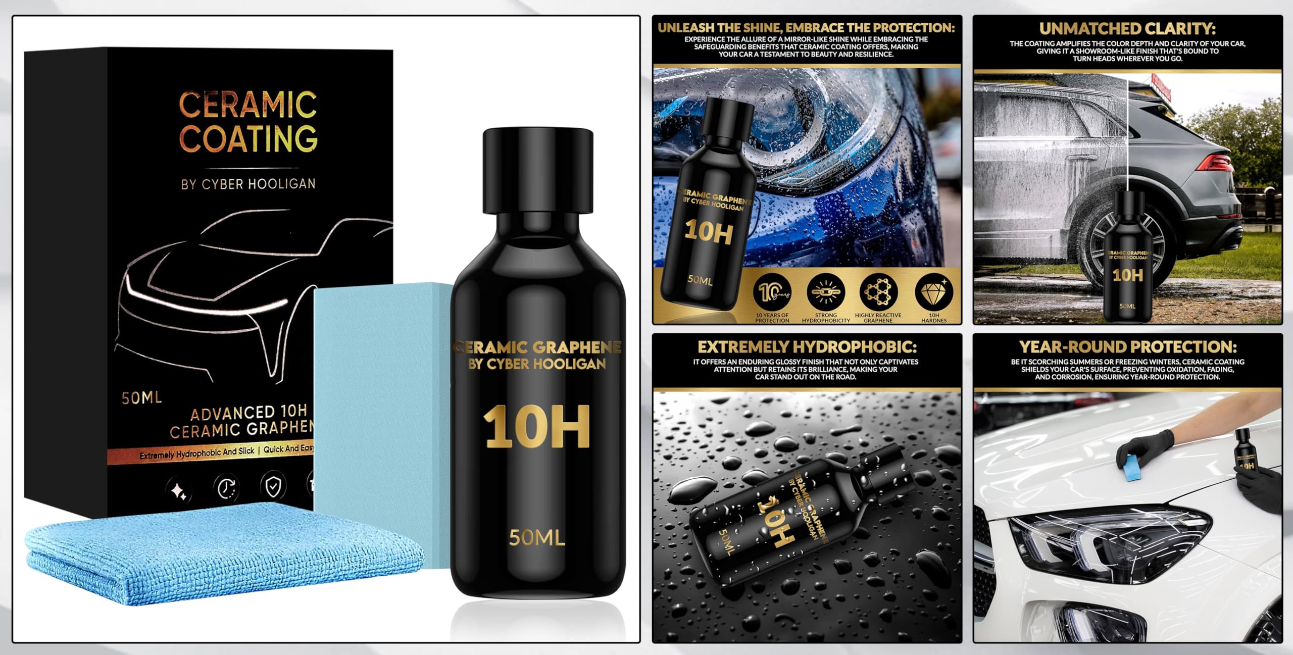 Premium 10H Graphene Ceramic Coating Kit (1x50ml) - Ultra-Durable Car Protection, Car Detailing Kit, High Gloss Finish, Easy to Apply