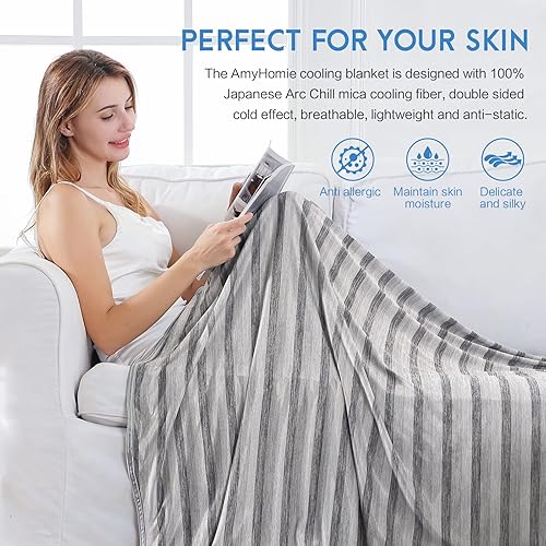 Miniatura 10 de AmyHomie Manta refrescante mantas de cocina con efecto frío de doble cara que transfiere calor para mantenerte fresco mantas ligeras transpirables