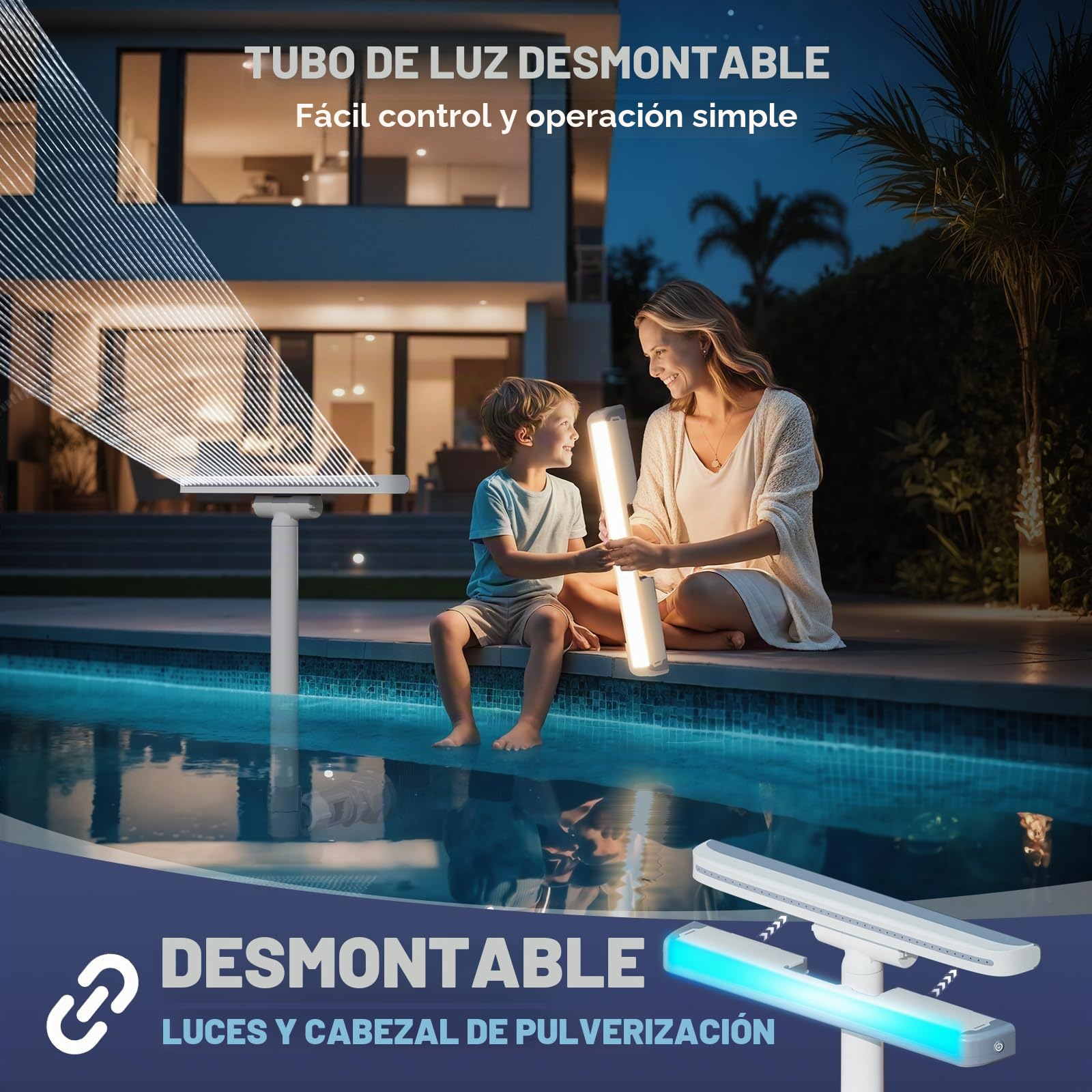 KingSom Fuente de Piscina con Luces de Colores, Fuente Piscina Cascada Recargable con Botones y Control Remoto, 10000 mAh Fuente de Luces para Piscina Elevadas y Enterradas, Fuente de Agua-Violeta