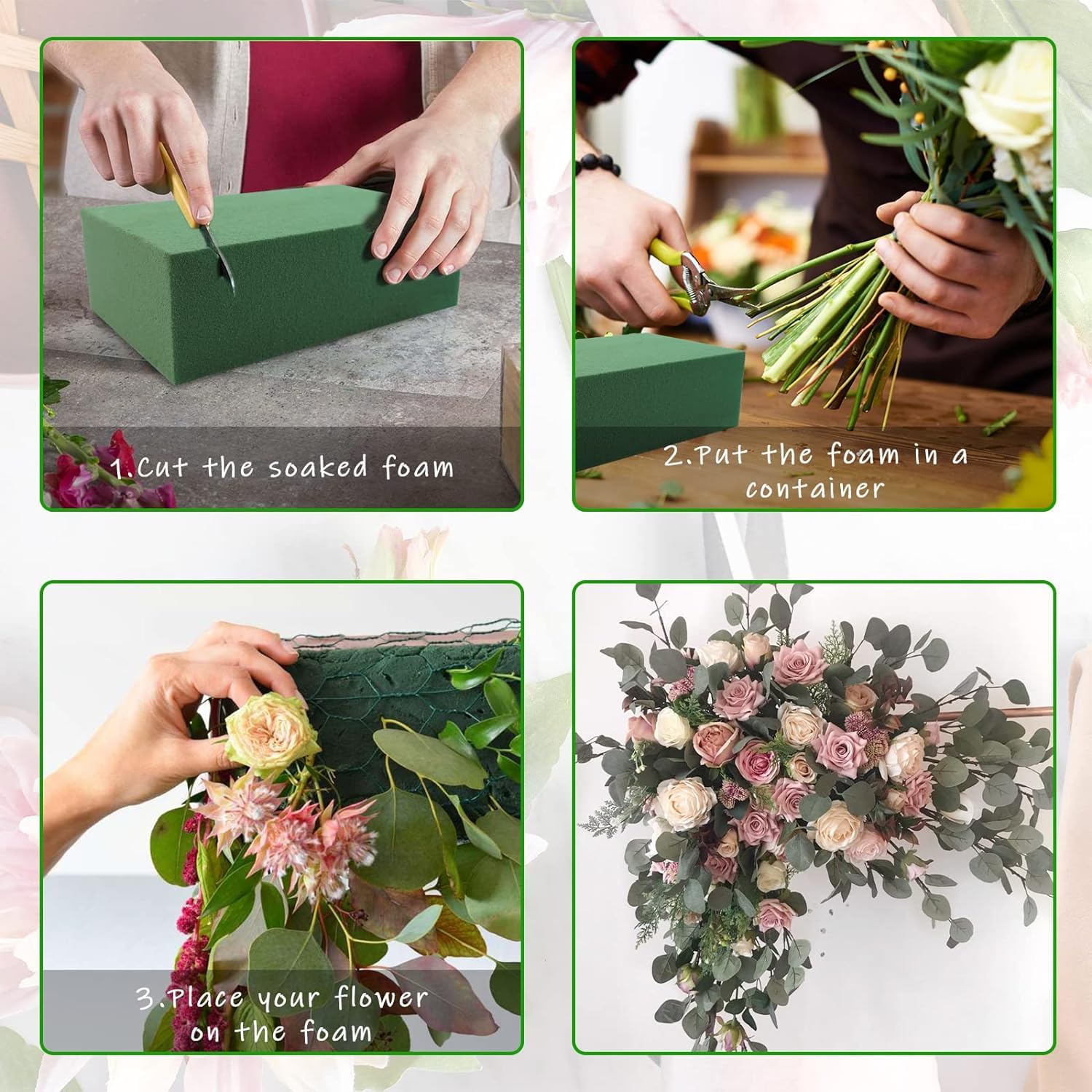Ximoryn Floral Foam Blocks Pack of 6 Green Wet & Dry for Fresh (22 * 10 * 7CM) & Artificial Flower Arrangement - Image 4