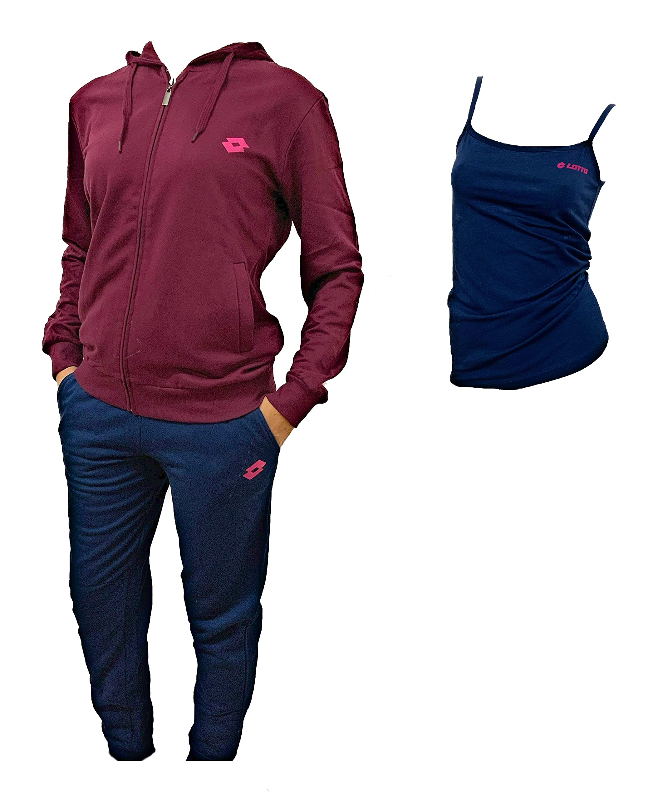Lotto Tuta Donna Invernale Completa in Felpa Garzata Blu con Zip Intera + T-Shirt in Omaggio