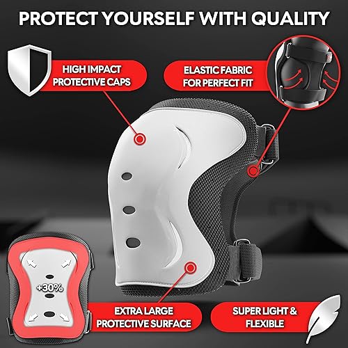 Miniatura 3 de SKATEWIZ Equipo de protección de patinaje para adultos y niños 6 unidades incluye rodilleras, coderas, muñequeras para patinaje sobre ruedas y