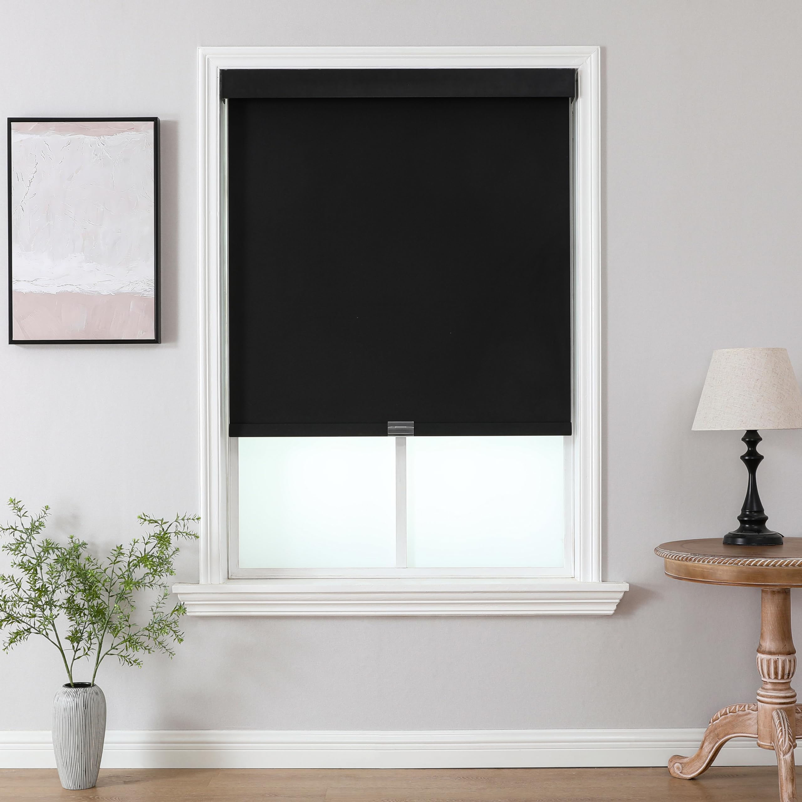 Photo 1 of Joydeco 100% Blackout Roller Shades (Pro), Free-Stop Cordless Blinds for Windows, UV Protection, Natural Woven Blinds for Home and Office, Light-Proof Aluminum Cover (35" W x 75" H, Black)