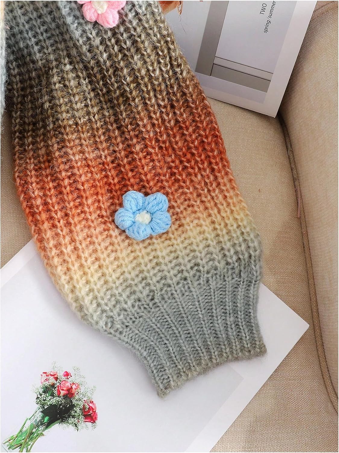 MakeMeChic Girl's 3D Floral Crew Neck Sweater Long Sleeve Colorful Fall Cute Pullovers