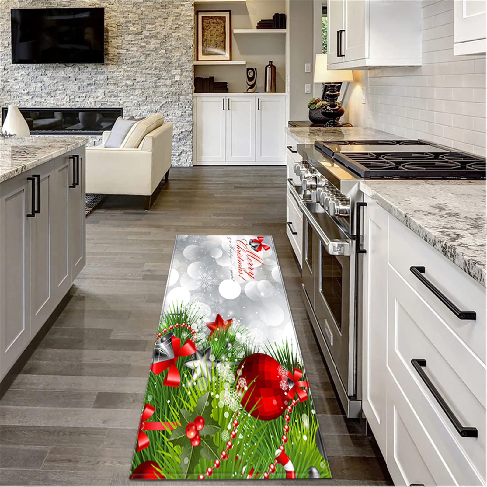 Alfombra Entrada Navidad Interior, Navidad Decoración Felpudo con Patrón Navideño, Alfombra Navideña Lavable Antideslizante para Cocina, Baño, Sala De Estar, Dormitorio,7,60x180cm/23.6"x70.8"