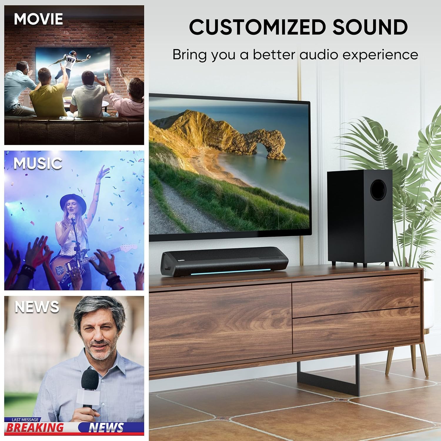 Saiyin Soundbar con Subwoofer per TV 17 Pollici 2.1 Canali Bluetooth Ottico AUX