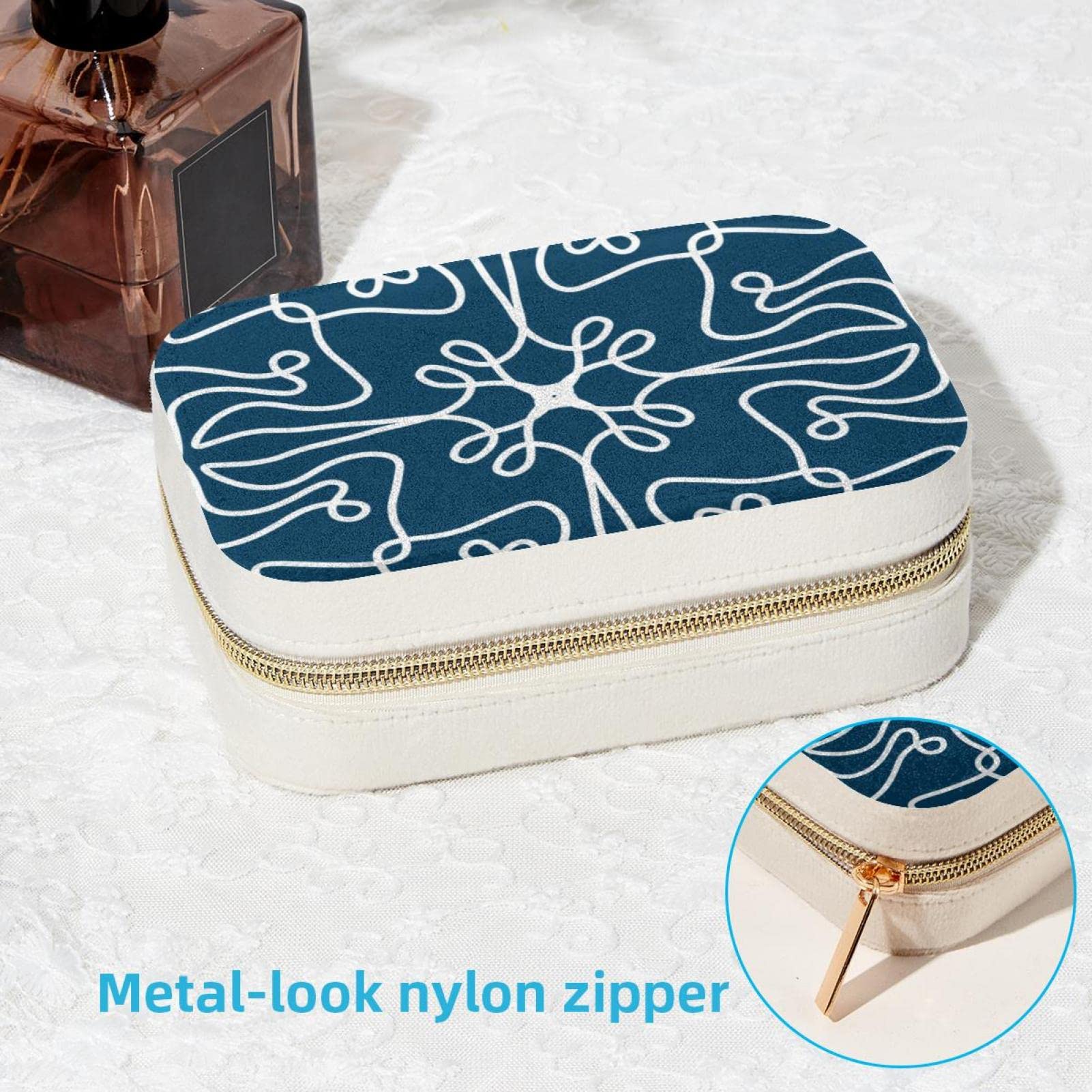 Boîte à bijoux de voyage en velours pelucheux, petite boîte à bijoux de voyage pour femme, motif floral géométrique