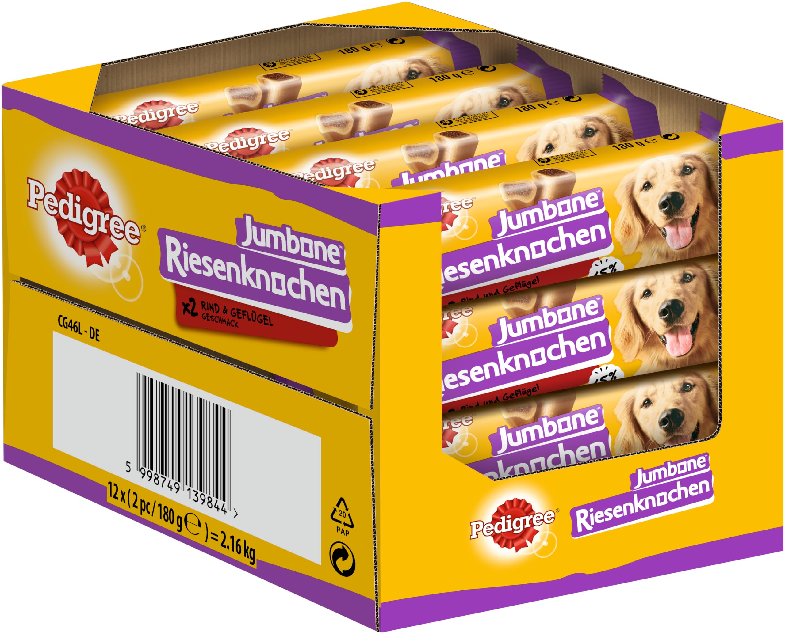 Pedigree Jumbone Riesenknochen Mittelgroß Rind & Geflügel Geschmack Hundesnack 12 x 2 Stück