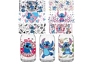 UV DTF Cup Wrap Transfer for Glass, Watercolor Cartoon Disney Cup Rub...