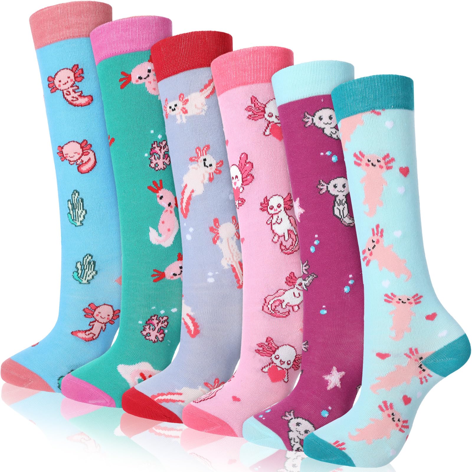 Fourluoo 6 Pairs Kid Axolotl Mermaid Socks