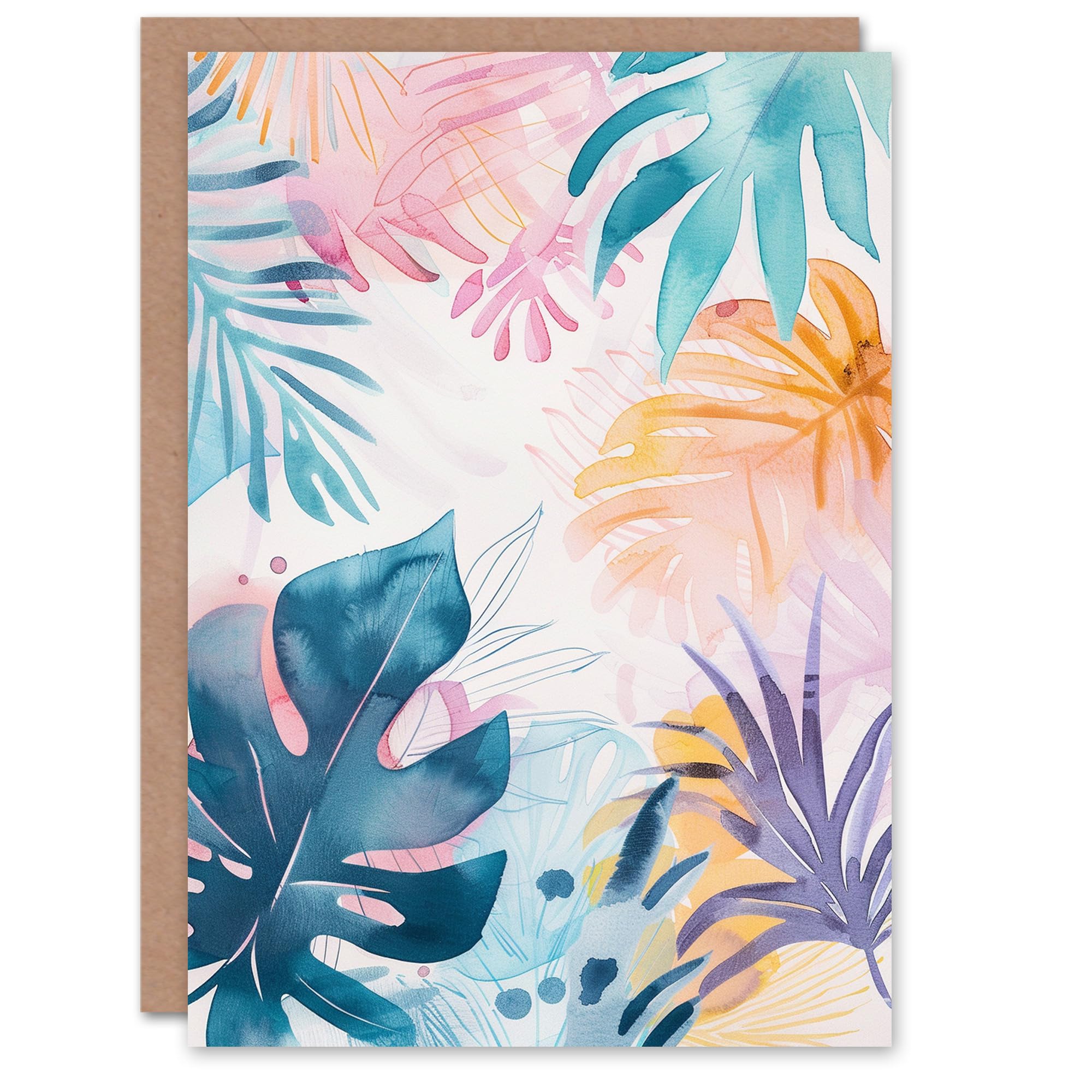 Artery8 Women's Birthday Card - Tropical Plant Leaves - Pastel Boho Watercolour