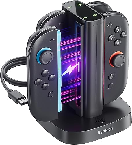 Syntech Premium Controller Charger Dock Compatible with Nintendo Switch 2 JoyCon Accessories, 4-in-1 Fast Charging Station with LED Indicators USB-A