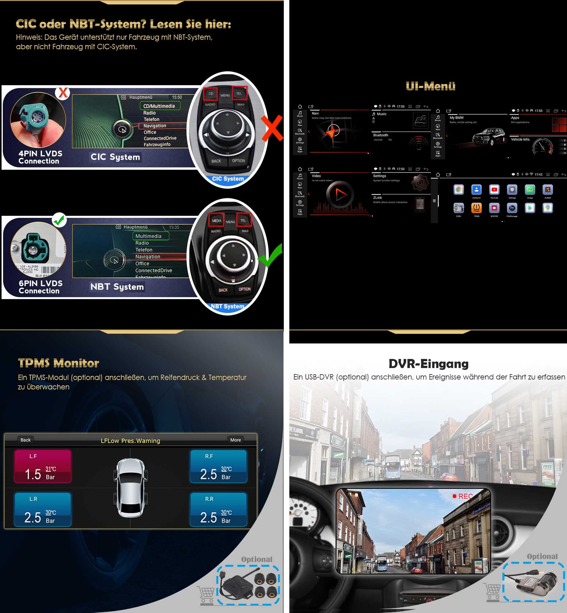 Erisin 10,25 pollici 8-Core 4GB+64GB Android 14 Autoradio Bluetooth GPS Navigatore per BMW X1 F48 2016-2017 sistema NBT Supporta CarPlay senza fili Android Auto DAB+ WiFi 4G USB TPMS DVR IPS Schermo
