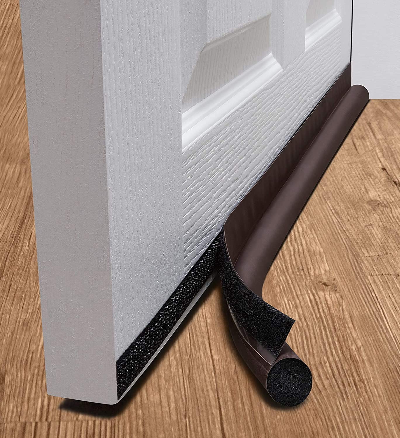 One Sided Door Draft Excluder | Self-Adhesive Tape Draught Insulator Strip Foam Seal | Under Door Draft Stopper 90cm Long | Fits Door Bottom Up to 36”, Closes Gaps to 1.3” | Noise Reduction