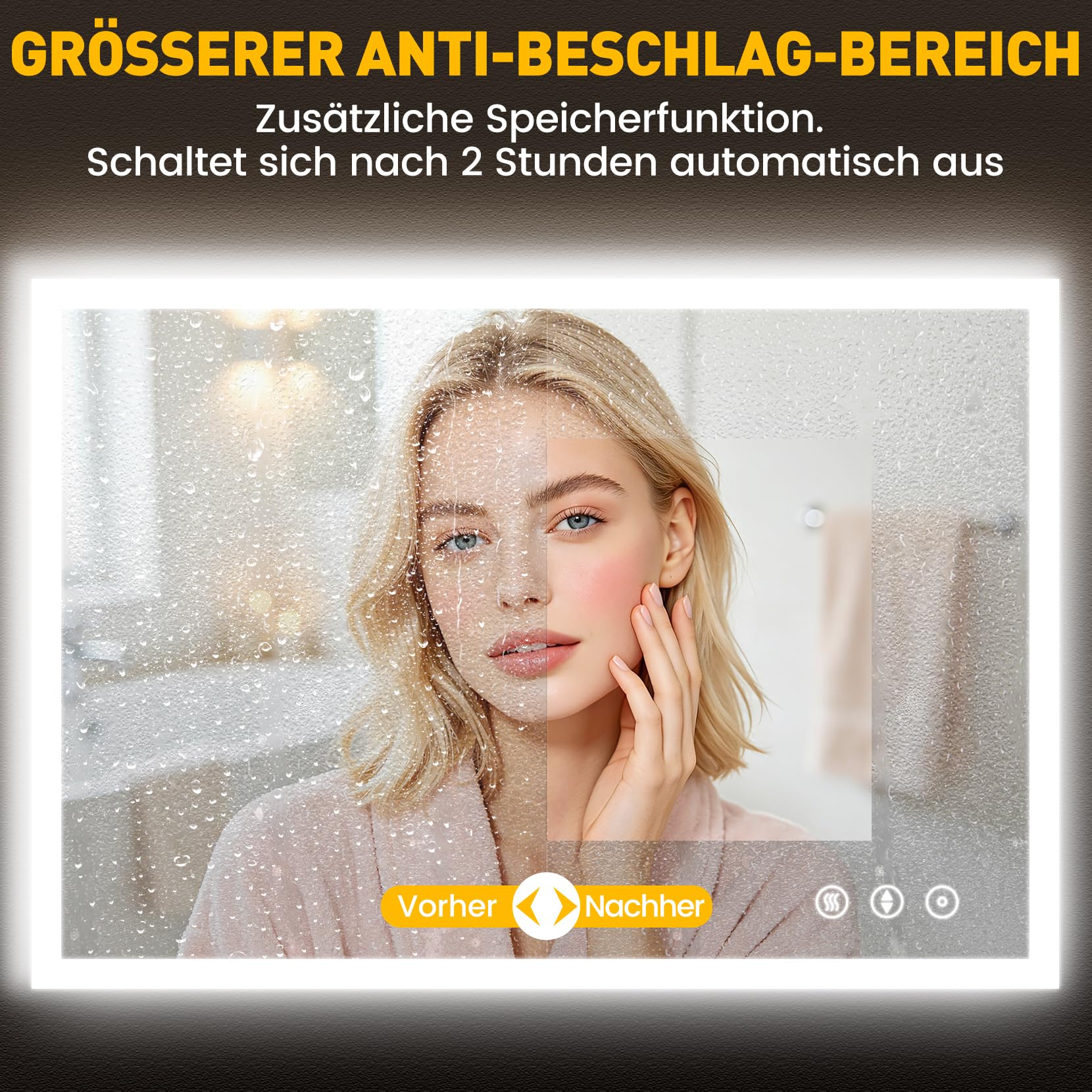 Dripex LED Badspiegel 70x50cm mit Steckdose, 3 Lichtfarben Dimmbar IP44 | Für Badezimmer