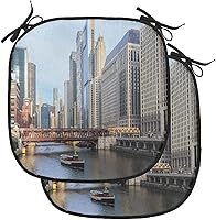 Vista 52 de Lunarable USA Chair Cushion Pad, American Cities Skylines Metropolis Architecture Sketch Style Hand Drawn Art Print, Seat Padding for Kitchen &